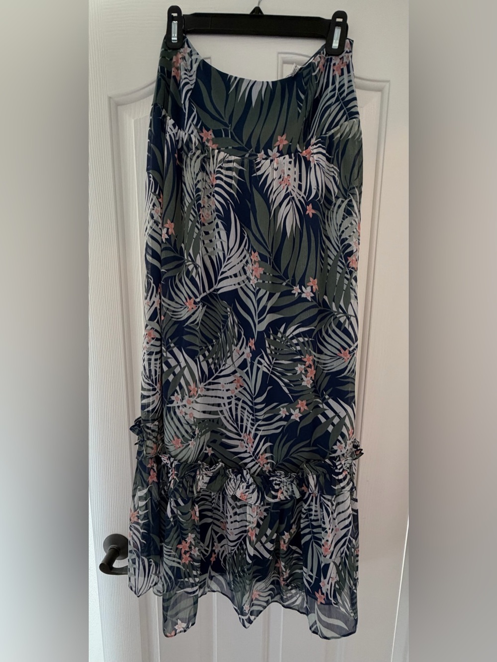 Walter Baker Navy Maxi Skirt with Olive Leaf and Pink Floral Print